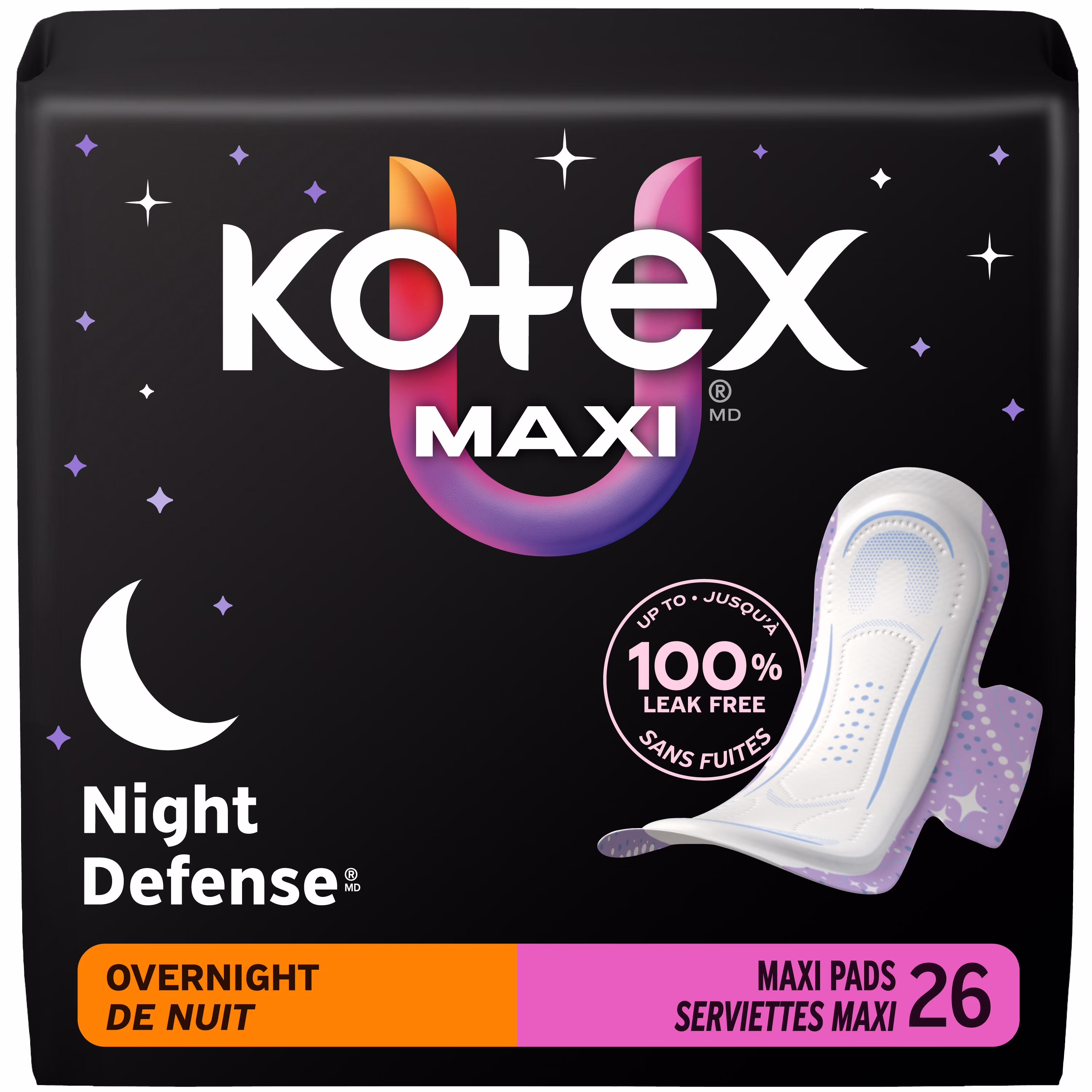 Serviettes maxi de nuit kotex avec ailes. 26 unités