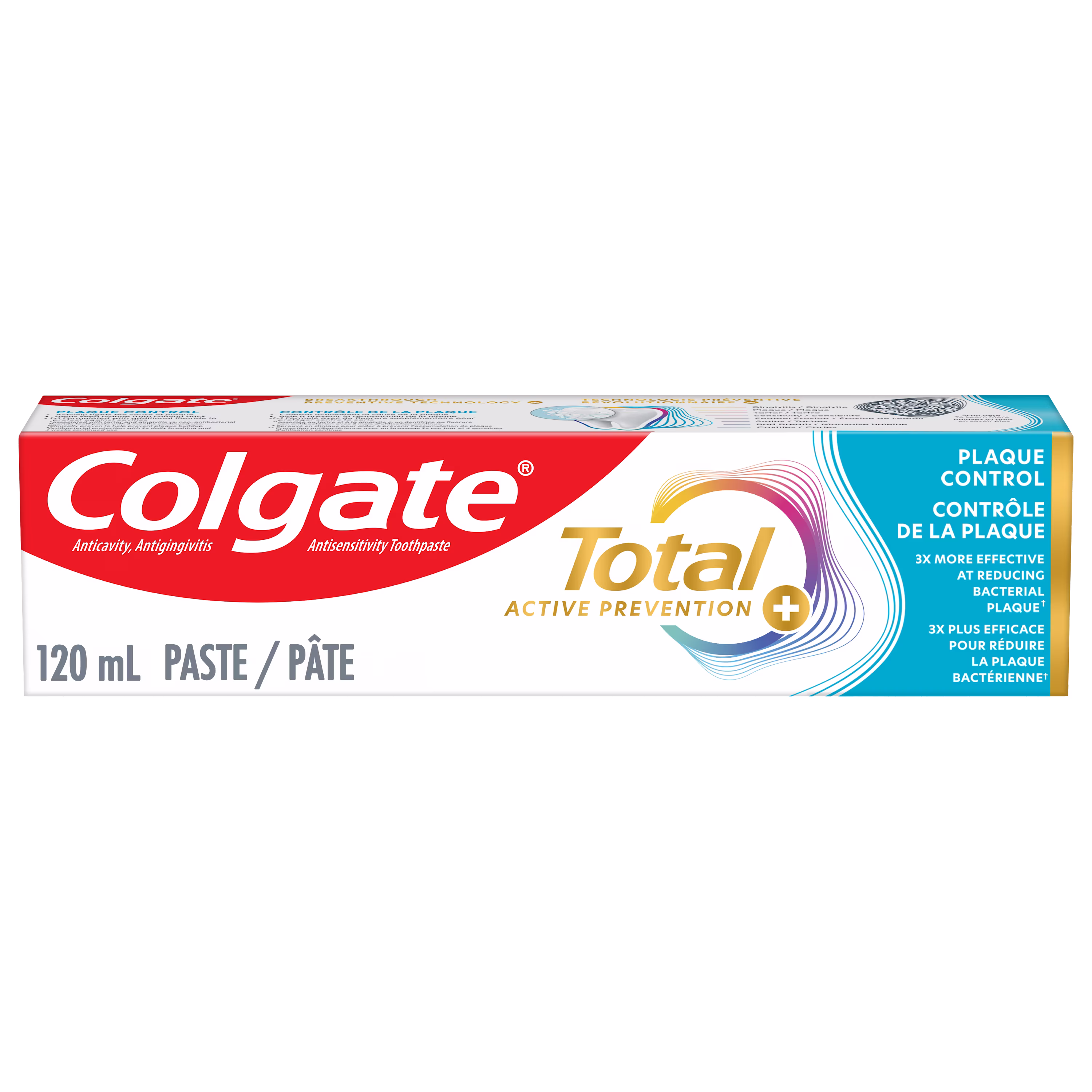 Dentifrice colgate total active prevention lutte contre la plaque. menthe poivrée rafraîchissante.