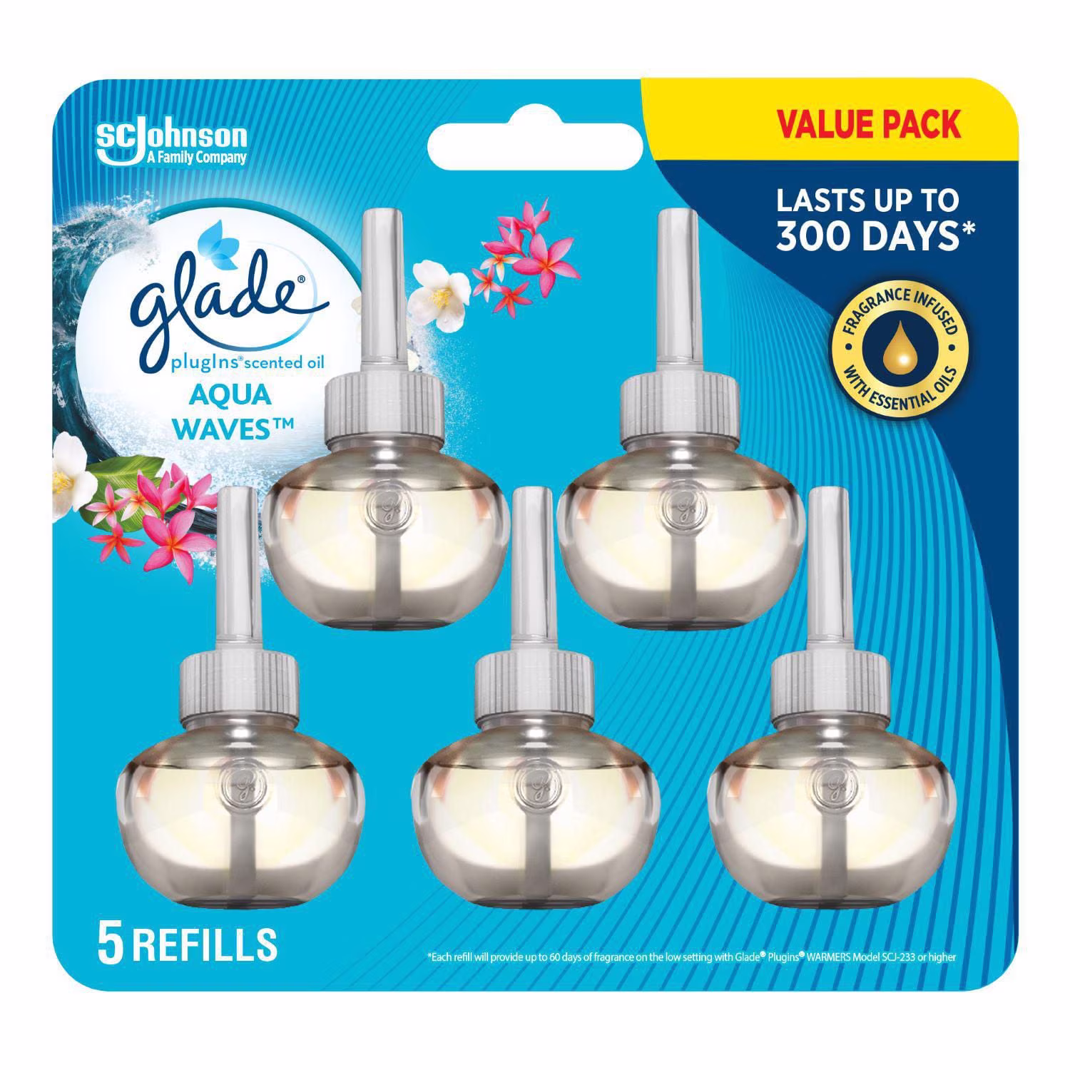 Glade branchées huile parfumée recharge. vagues deau cinq recharges