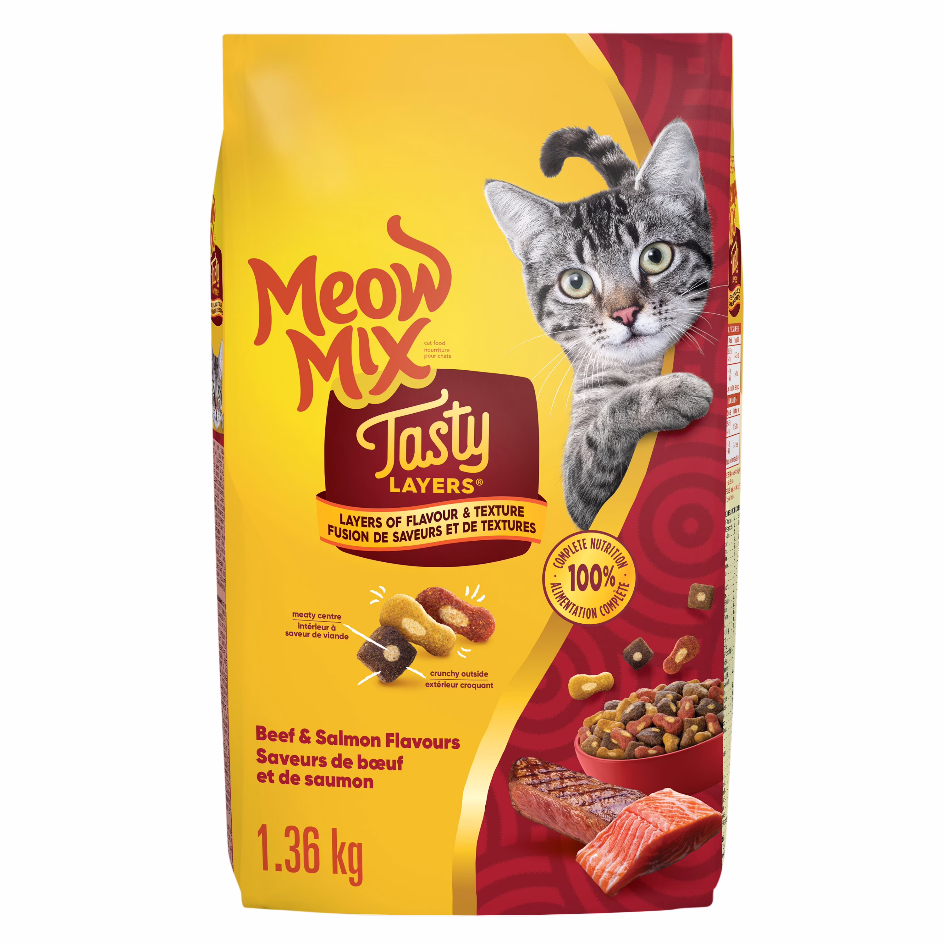 Nourriture sèche pour chats au bœuf et au saumon