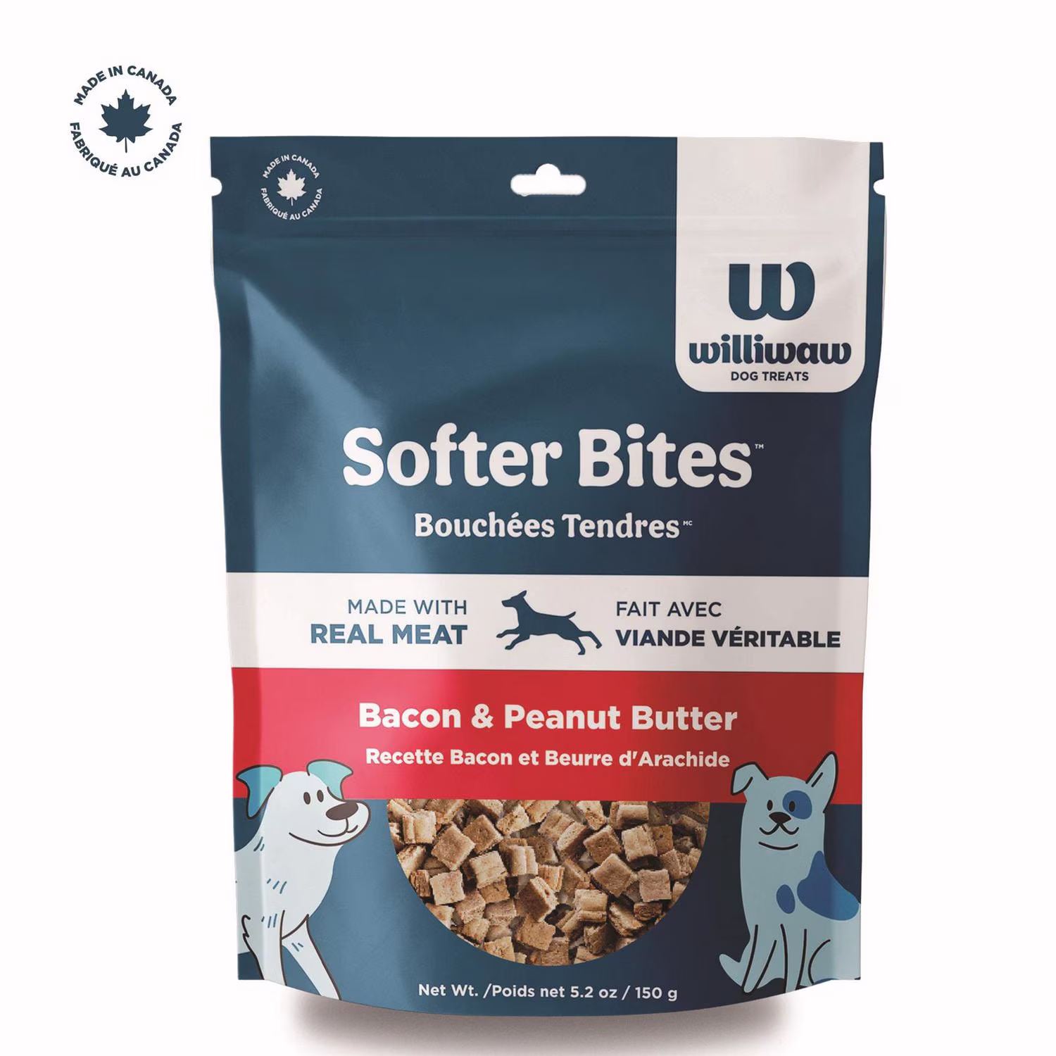 Williwaw bouchées tendres au bacon et au beurre darachide. gâteries pour chiens.