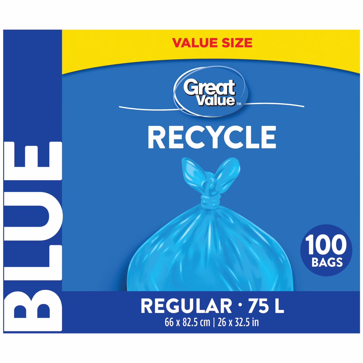 Great value sacs de recyclage bleus réguliers. . 100sacs