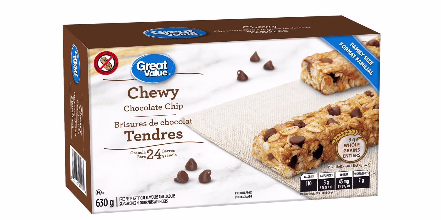 Great value barres granola tendres - brisures de chocolat