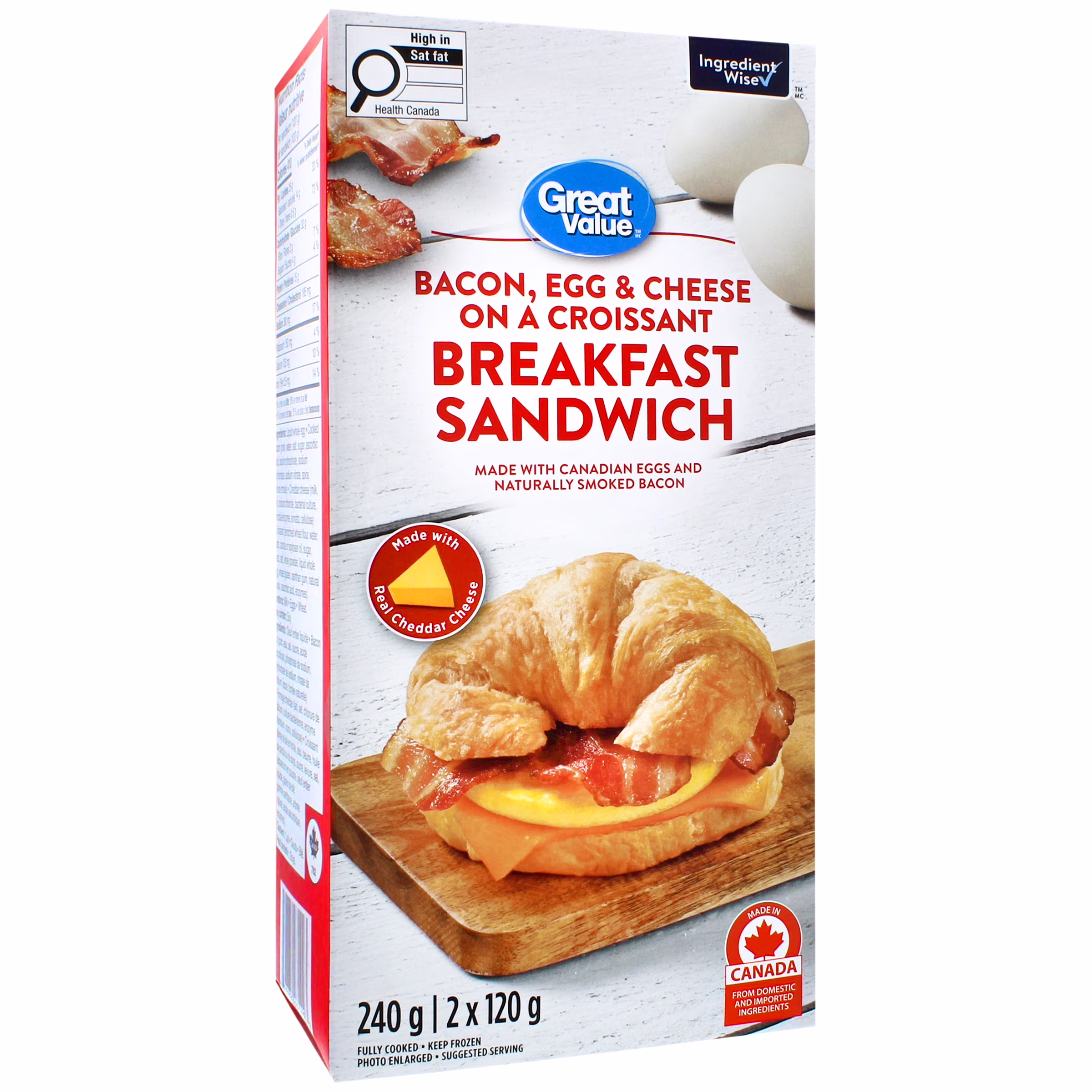 Sandwich-déjeuner bacon. œuf et fromage sur un croissant great value  (2 x 120 g)