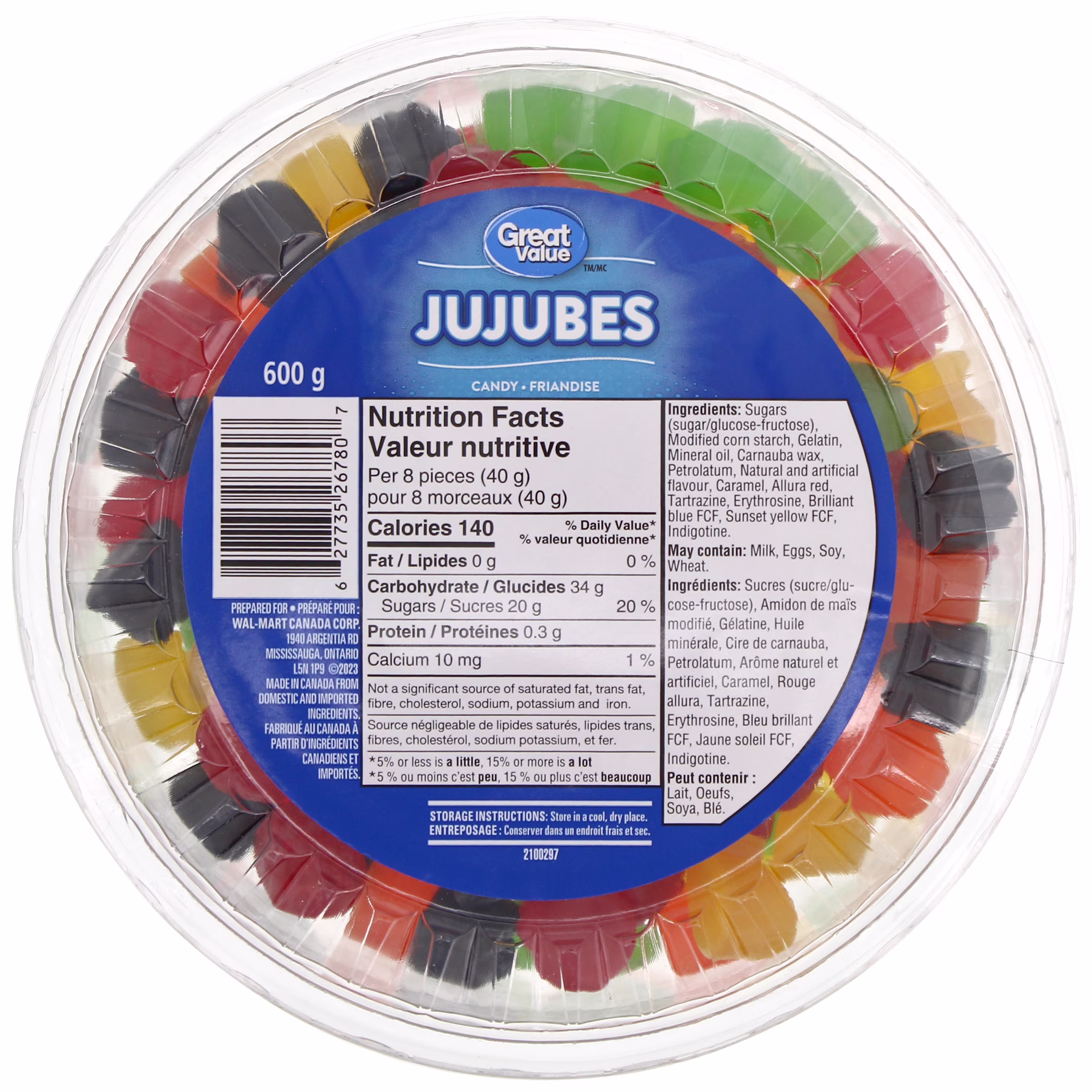 Jujubes great value en barquette de . saveurs fruitées