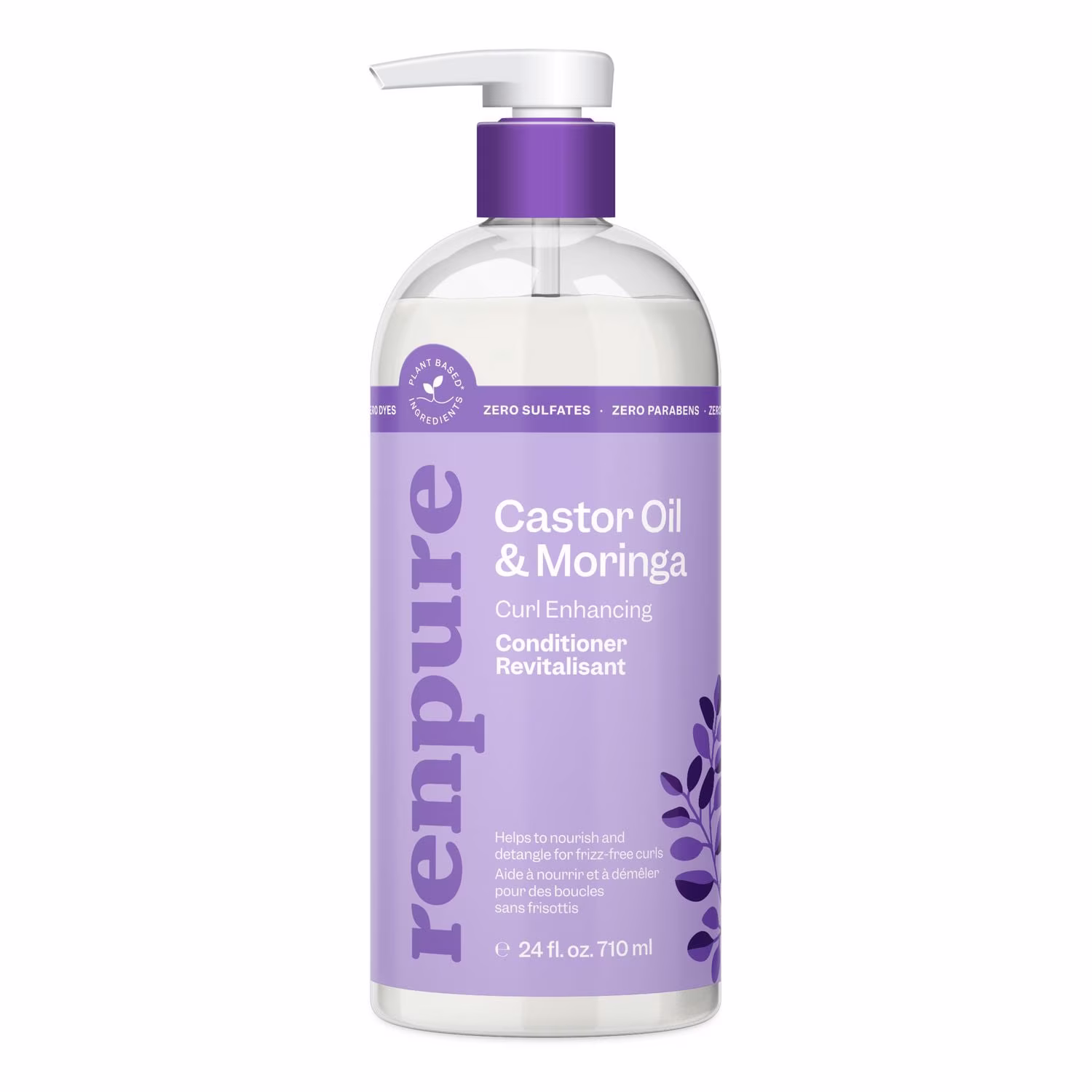 Renpure huile de ricin & moringa conditionneur. à base de plantes - curl enhancing - pour les boucles nourries. démêlées et sans frisottis - pour les cheveux bouclés - 24 fl oz curl amélioration conditionneur