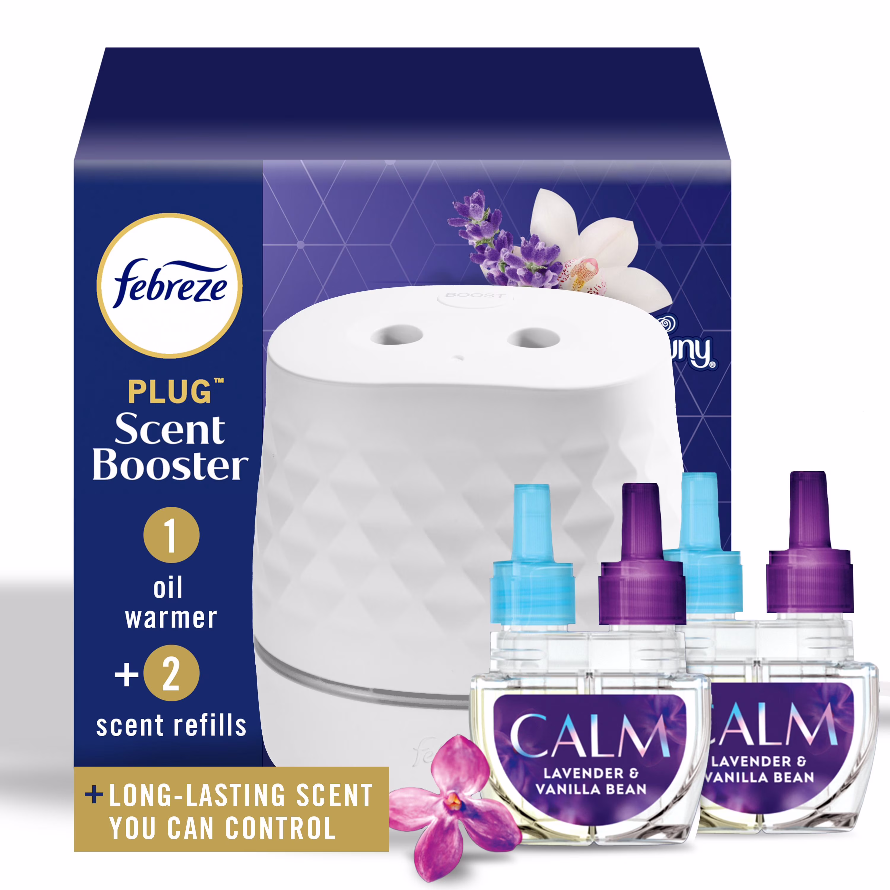Trousse de départ de diffuseur dhuile febreze prise bouffée de parfum. blanc. assainisseur dair à brancher. appareil pour parfum continu + 1 recharge downy calme