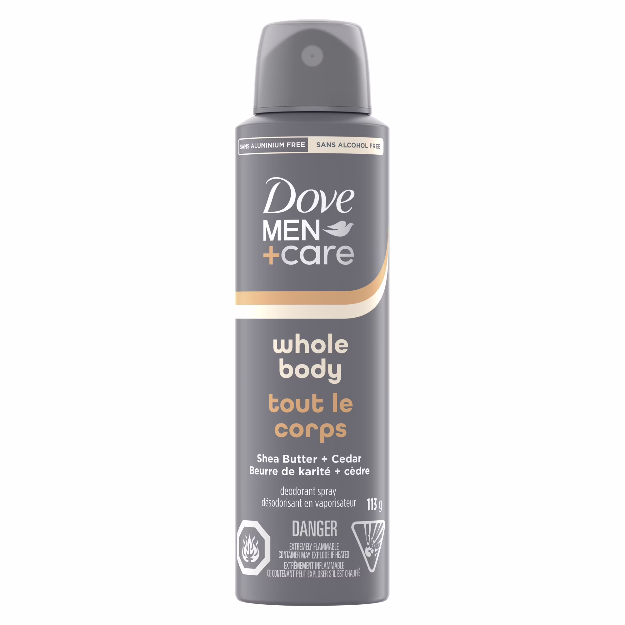 Dove men+care déodorant spray corps entier beurre de karité + cèdre.