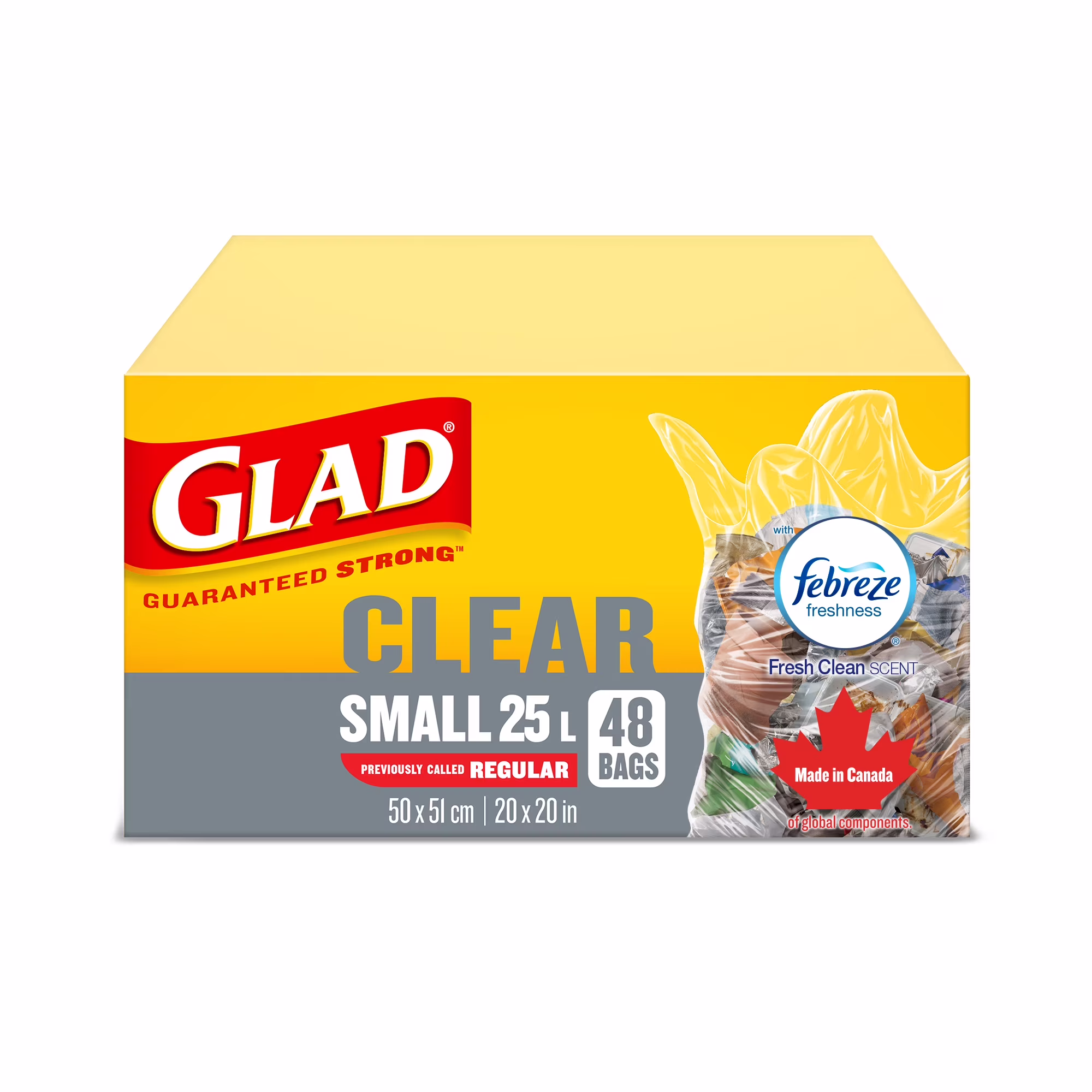 Sacs à ordures petite kitchen catchers transparents à nœud facile de glad avec febrezemc fraîcheur 48 sacs