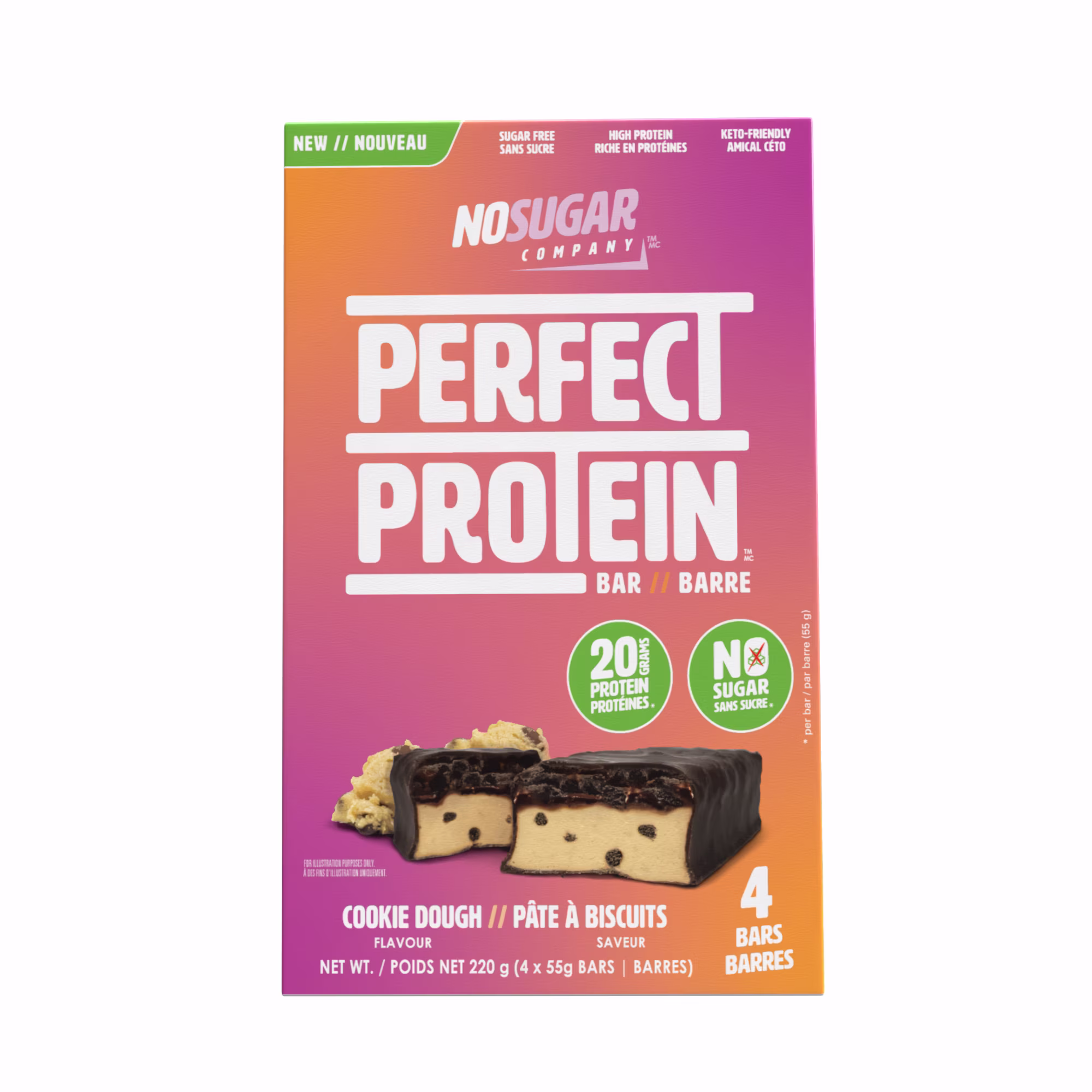 Sans sucre. perfect protein barres collation pâte à biscuits. . 4 barres