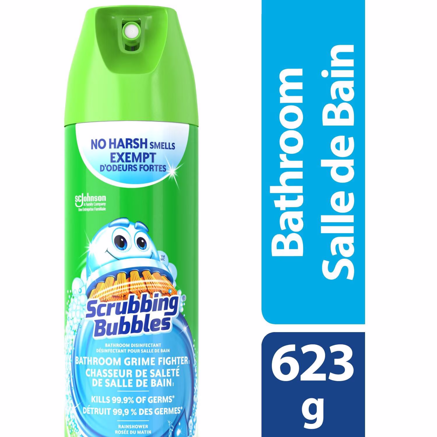 Scrubbing bubbles désinfectant chasseur de saleté de salle de bain. détruit les germes dans les baignoires. sur les murs de douche et bien plus. parfum rosée du matin.