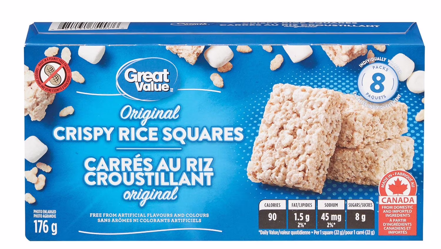Carrés au riz à la guimauve great value