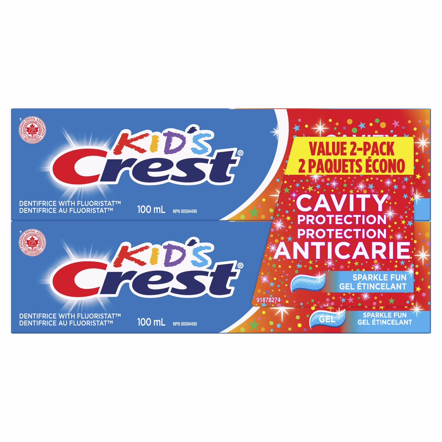 Crest dentifrice protection anticarie pour enfants. gel étincelant format économique 2x