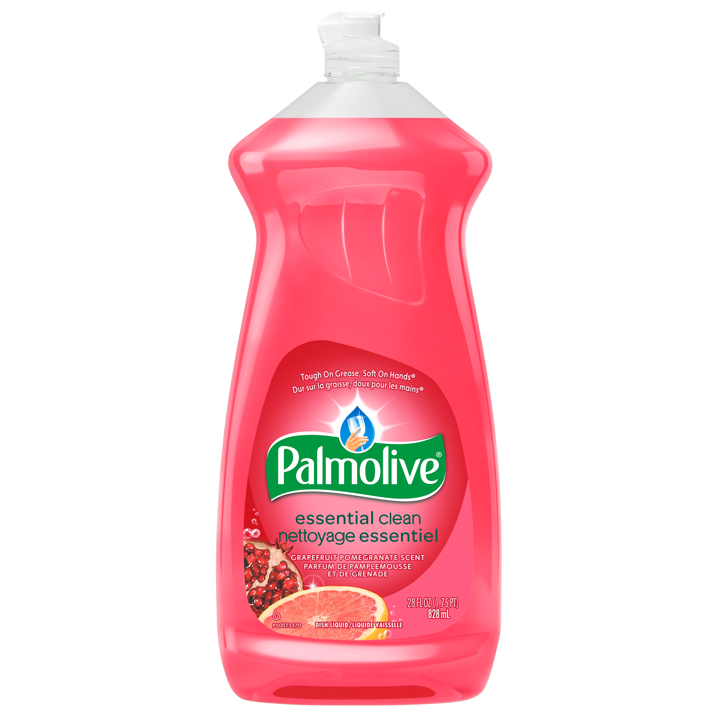 Palmolive essential clean savon à vaisselle liquide. détergent à vaisselle parfumé au pamplemousse et à la grenade. bouteille de