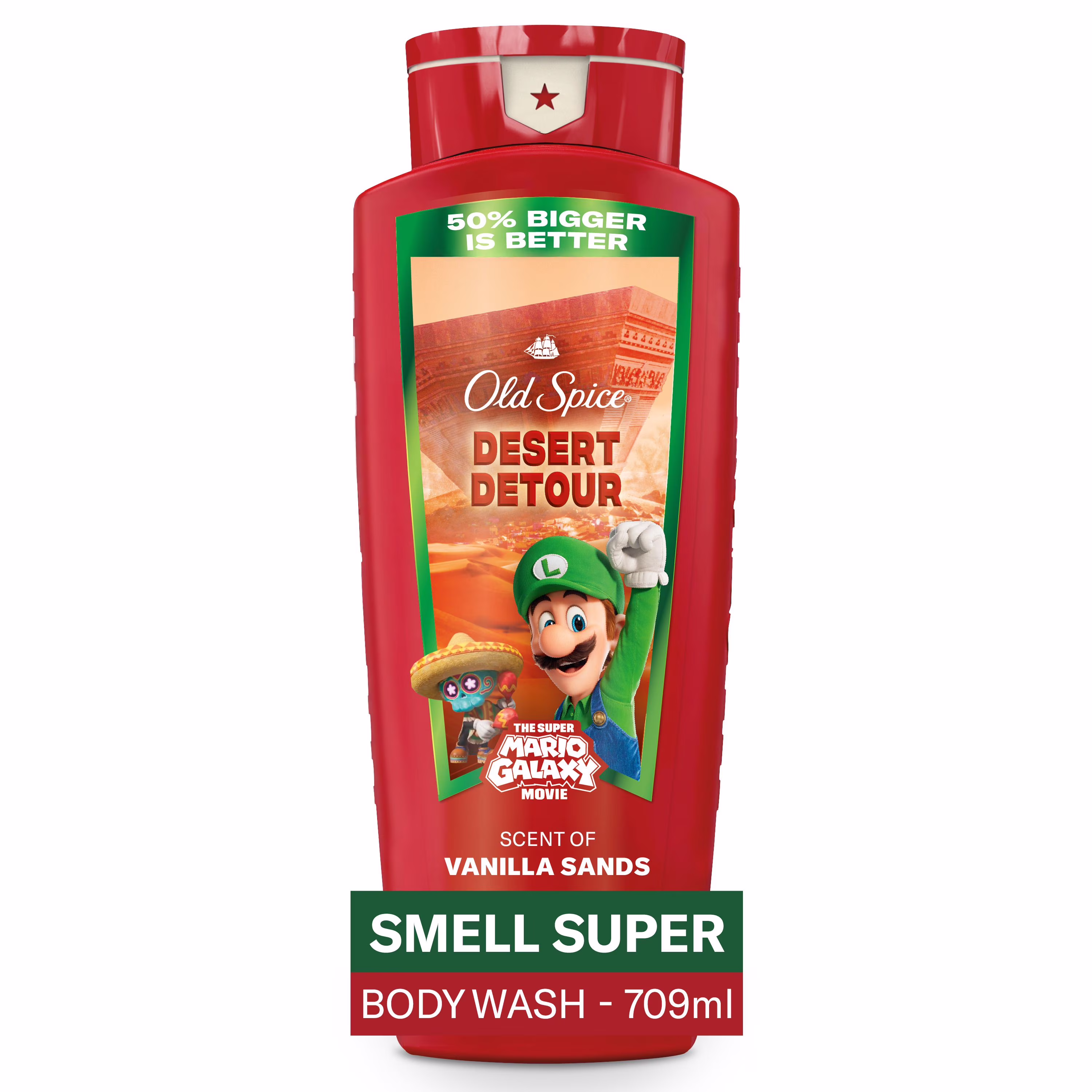 Nettoyant pour le corps old spice pour hommes. détour du désert. parfum de vanille des sables. old spice x the super mario galaxy movie. fraîcheur après-lavage 247