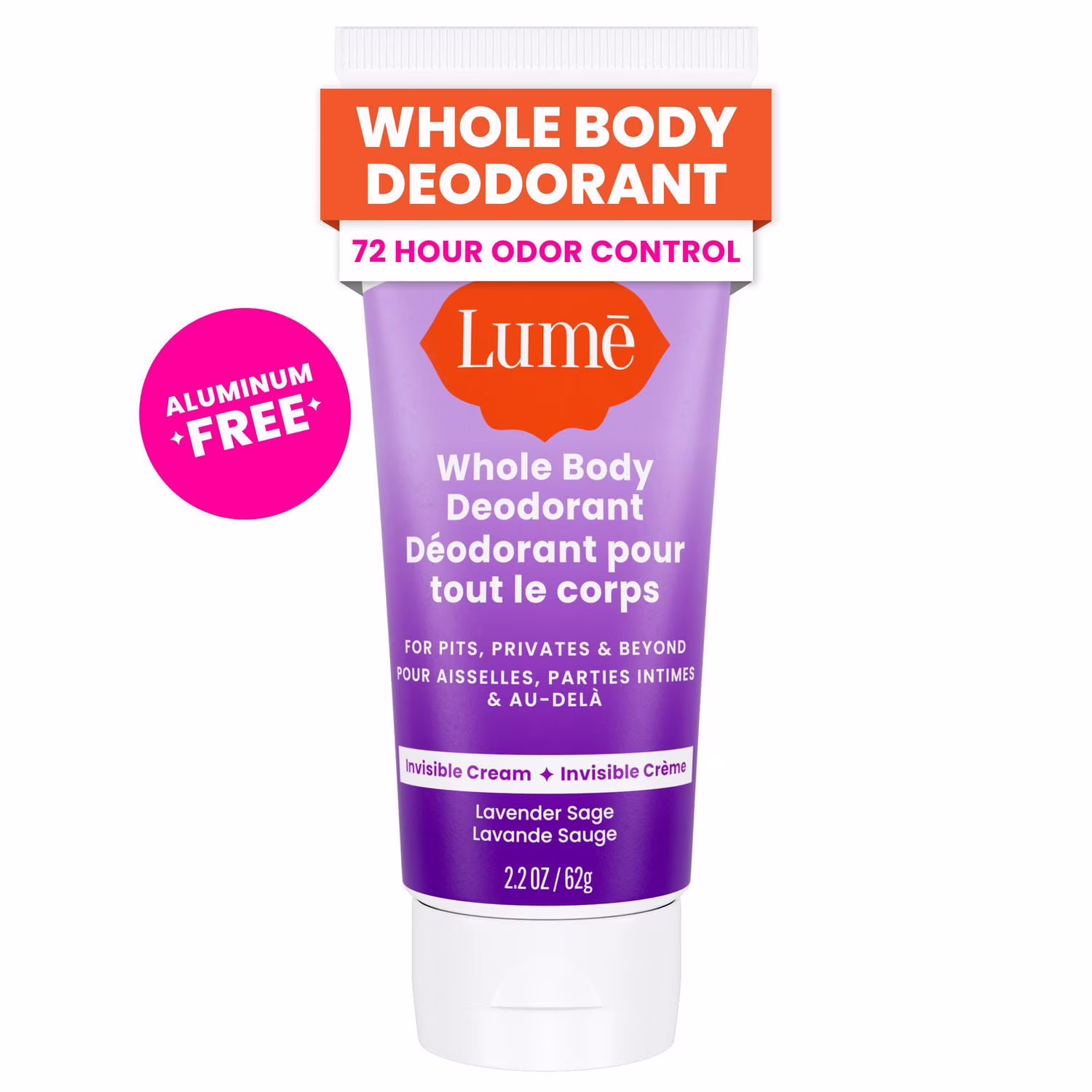 Déodorant féminin lume pour tout le corps - tube de crème invisible - sans aluminium - parfum lavande sauge.