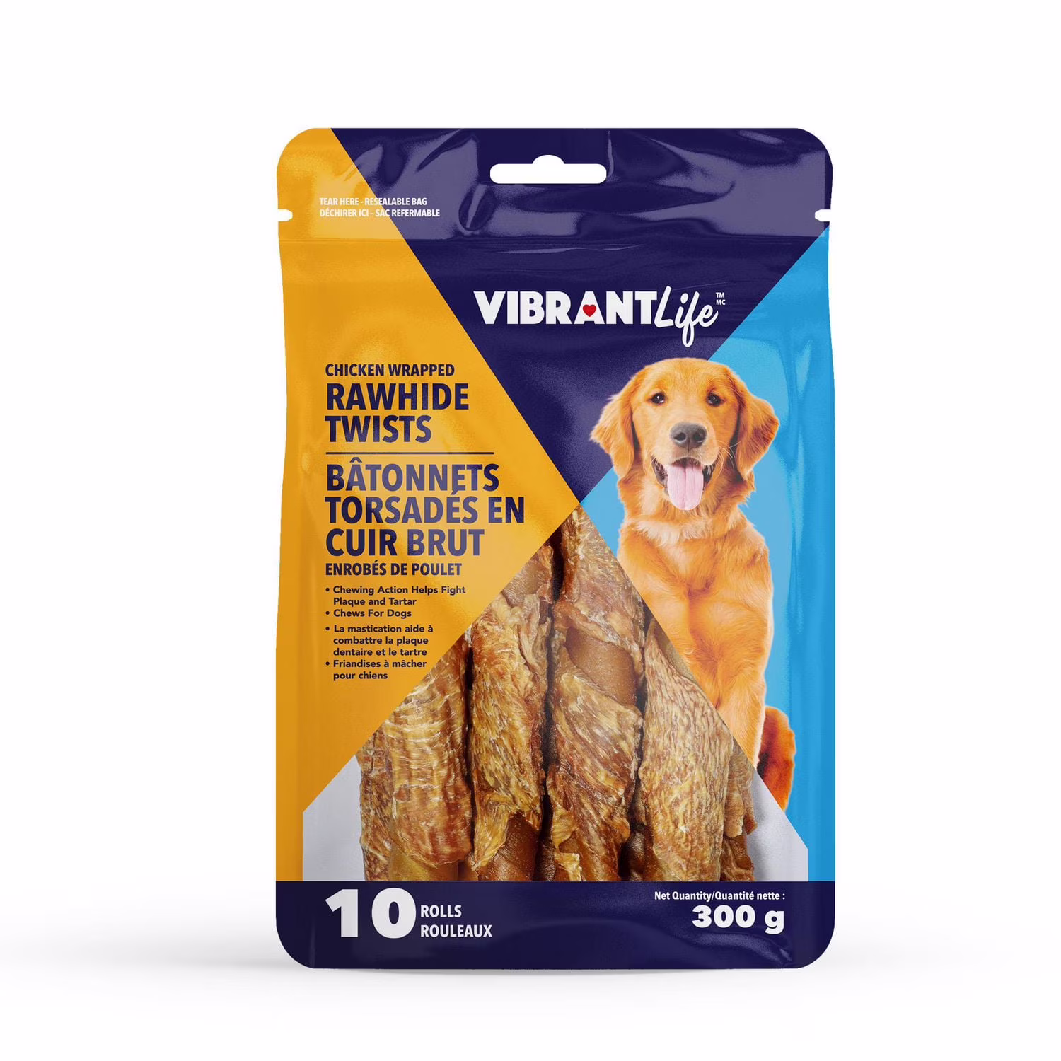 Vibrantlife bâtonnets torsadés en cuir brut enrobés de poulet friandises à mâcher pour chiens