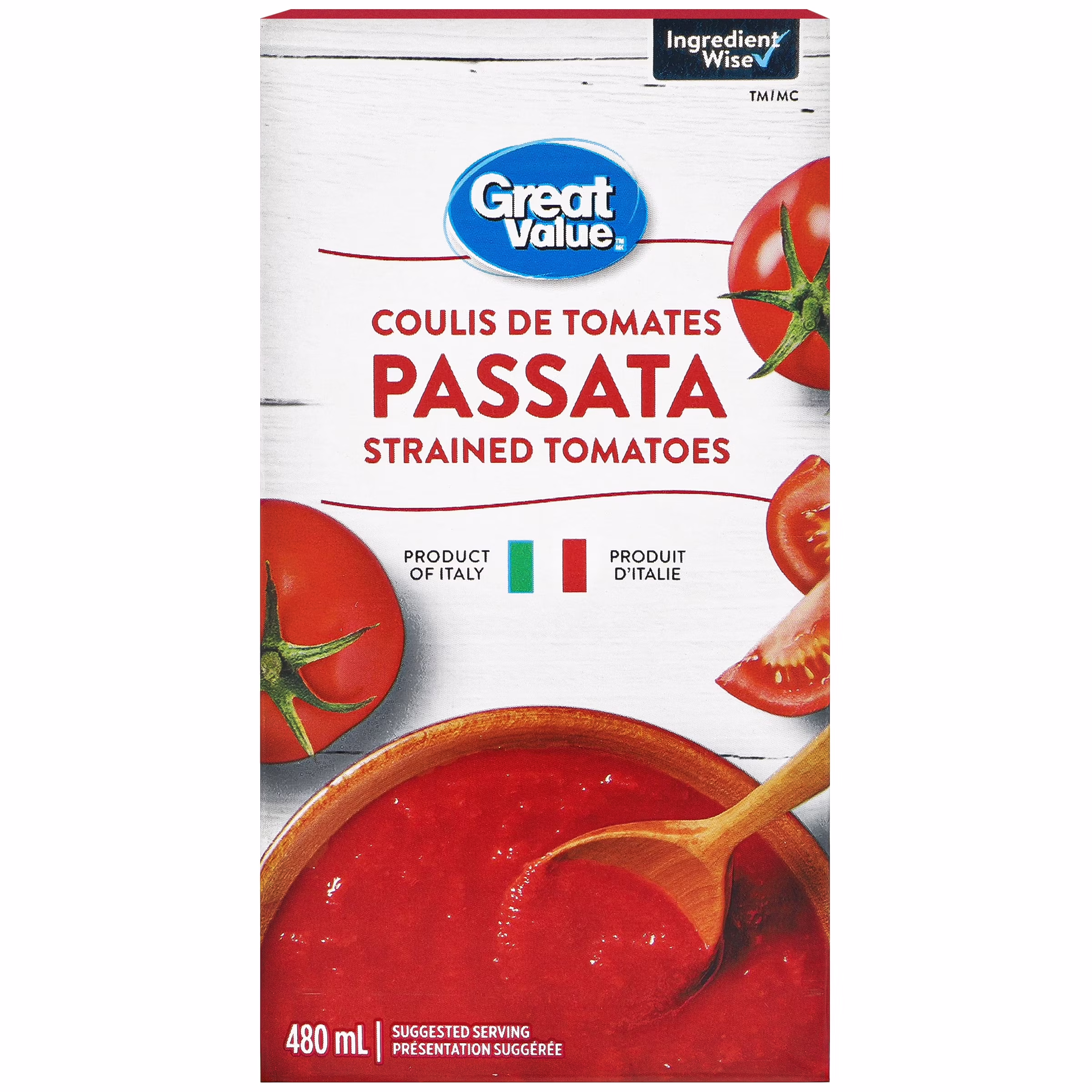 Coulis de tomates passata great value 480& ml
