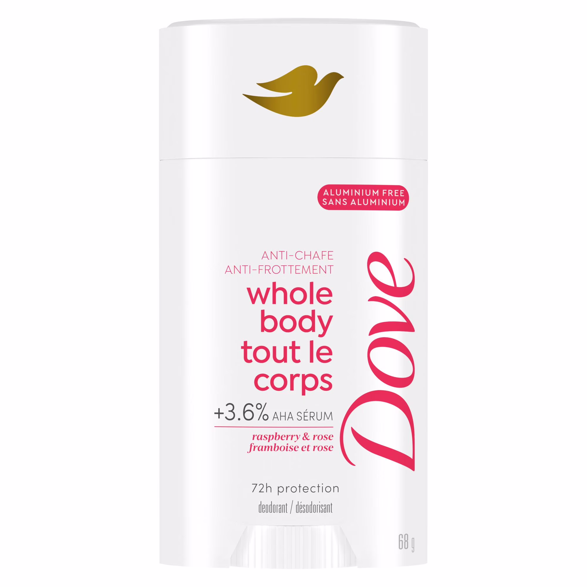 Déodorant en stick corps entier dove framboise et rose sans aluminium.