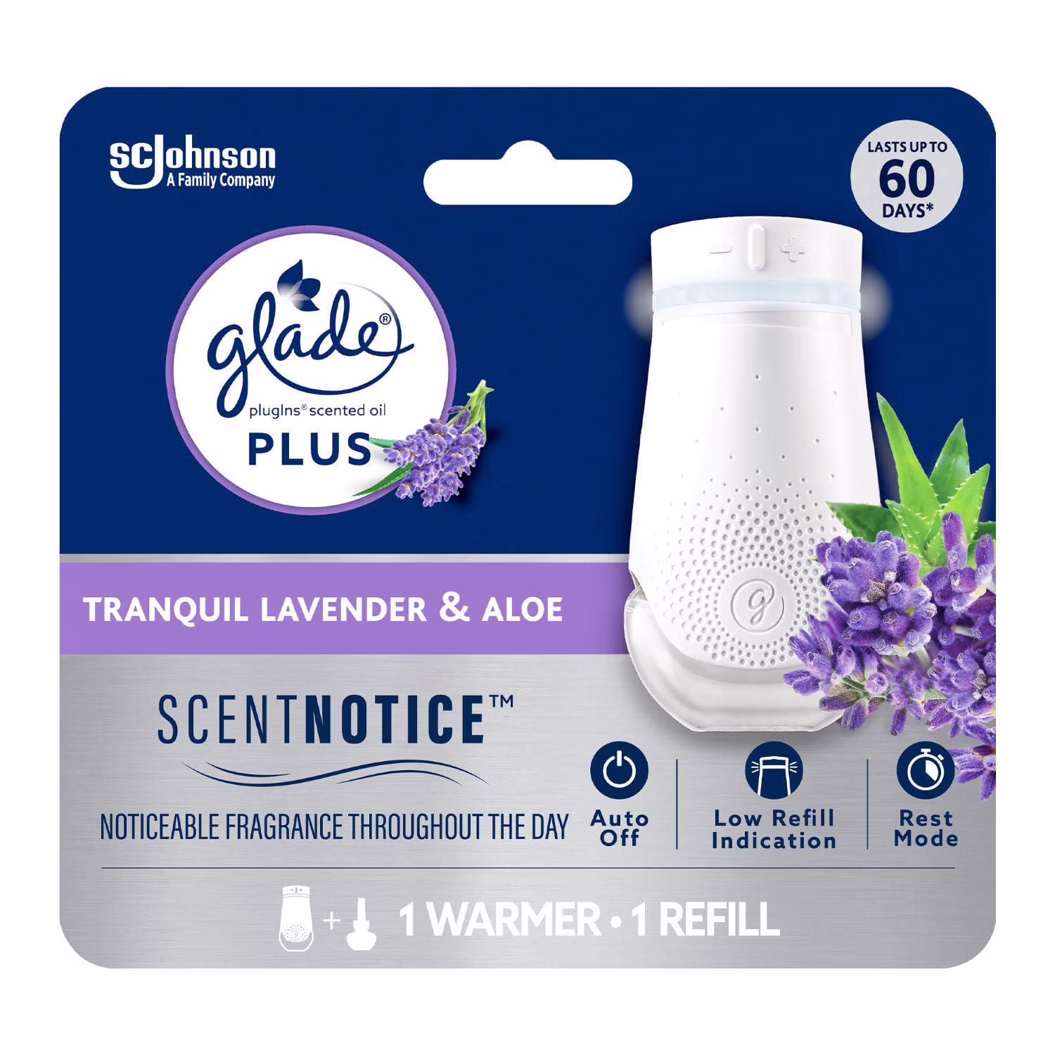 Glade plugins plus désodorisant à l'huile. lavande tranquille et aloe glade brchesplsaloe
