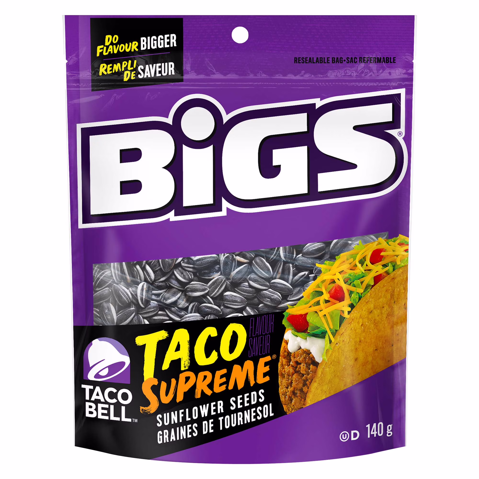 Graines de tournesol à saveur taco suprême taco bell bigs - teneur élevée en fibres  sans colorants ni arômes artificiels  (1 x )