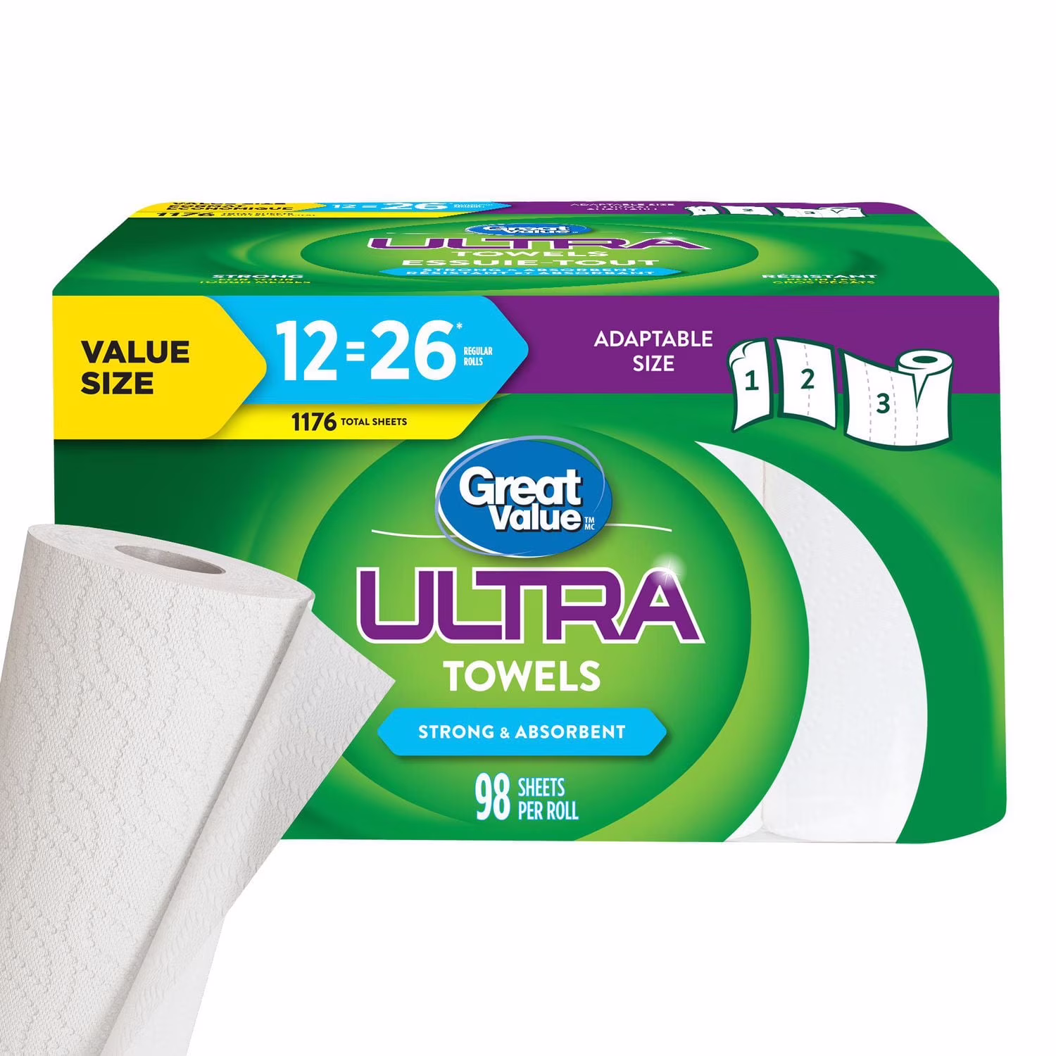 Great value ultra essuie-tout. 12 équivalant à 26 rouleaux