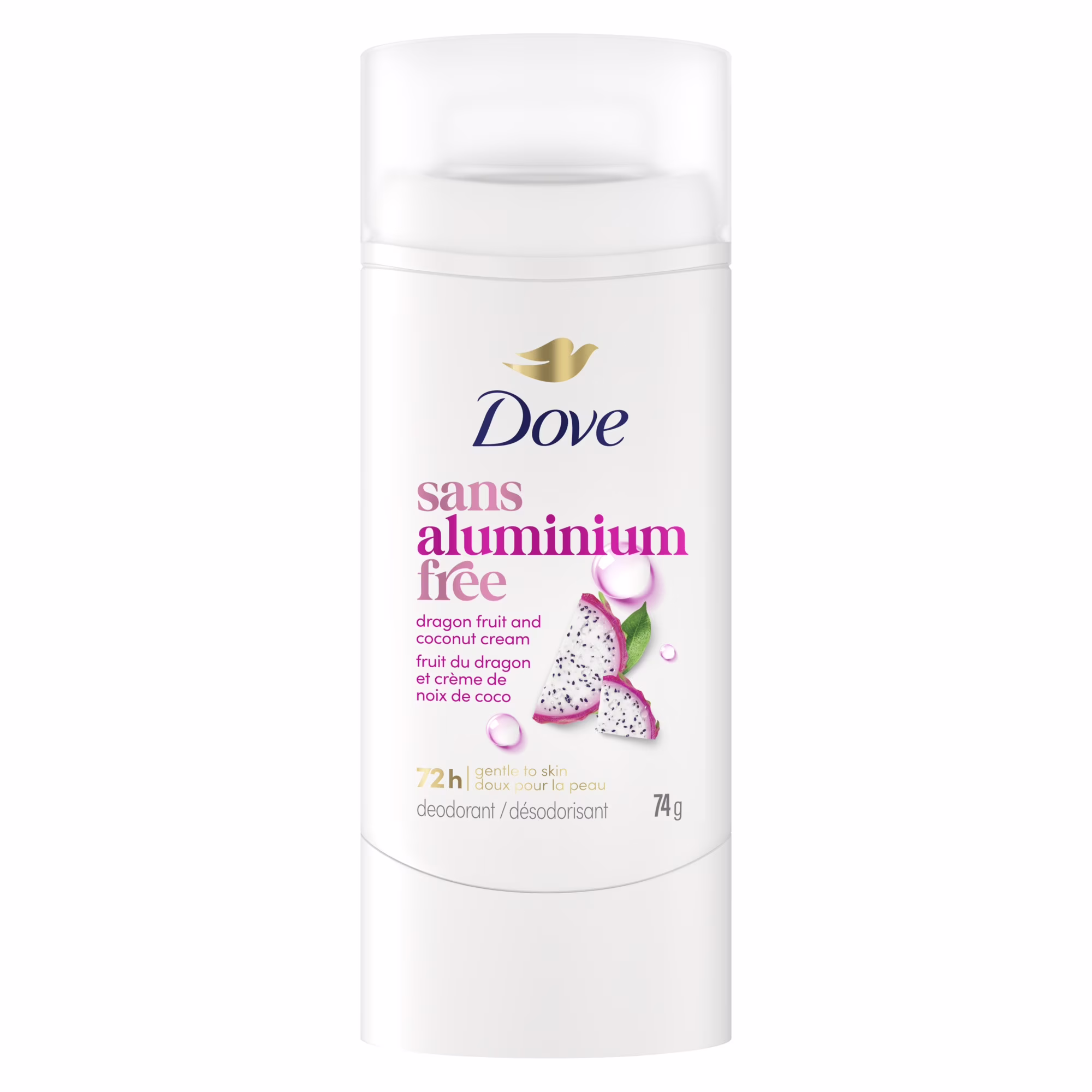 Désodorisant en vaporisateur dove fruit du dragon crème de coco sans aluminum.