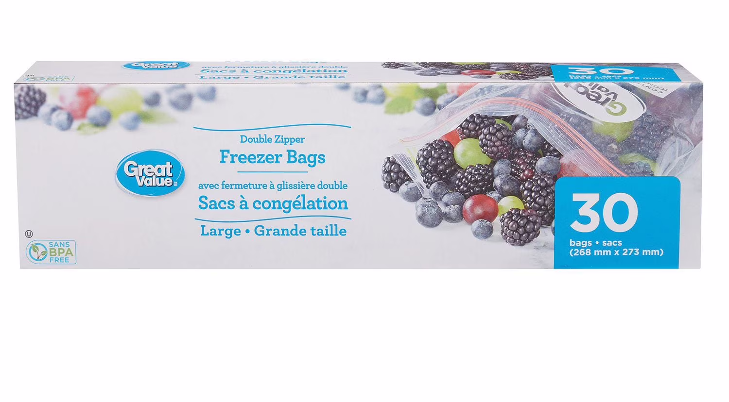 Great value sacs de congélation à double fermeture éclair de grande taille