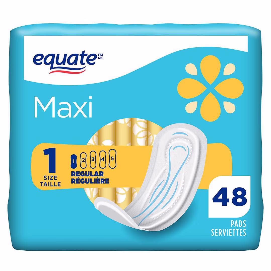 Serviettes maxi equate à absorption régulière. sans parfum. taille& 1. 48& unités