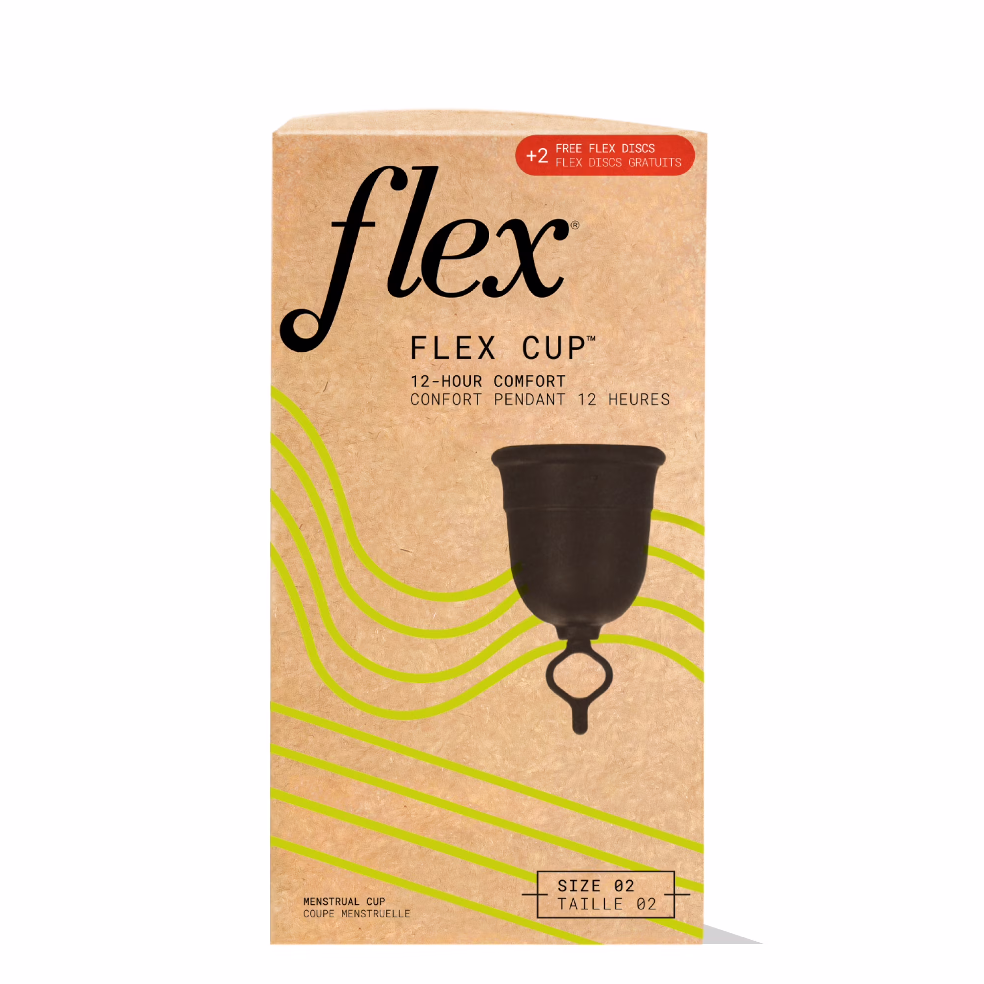 Flex reutilisable period cup porte 12 heures. taille 02. 1 ct