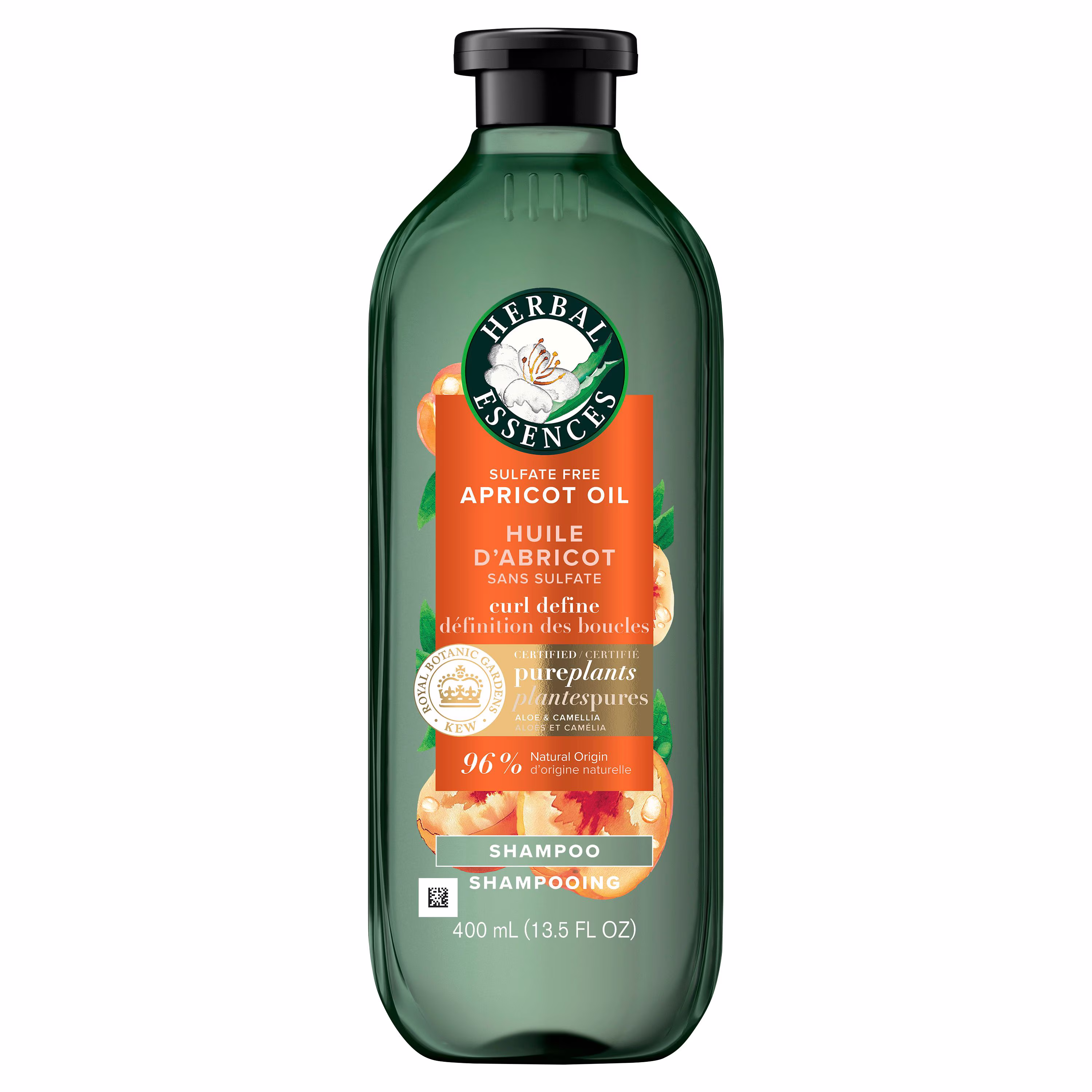 Herbal essences shampooing à l'huile d'abricot sans sulfate. définit les boucles. avec huile de camélia certifiée et aloès. pour tous les types de cheveux. surtout les cheveux bouclés